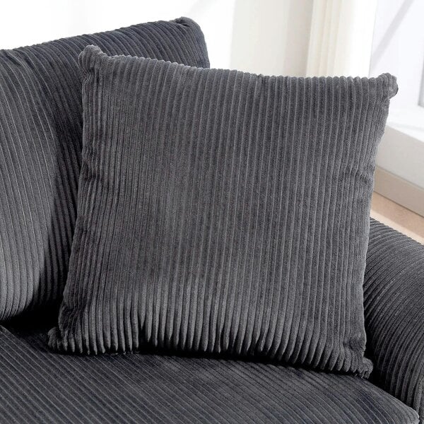 Bobobiy Modern 3 Seater Sofa with Spring Cushion, 212 cm Fabric Jumbo Cord Sofa Couch with 2 Scatter Cushions, Upholstered Corduroy Settee, Grey