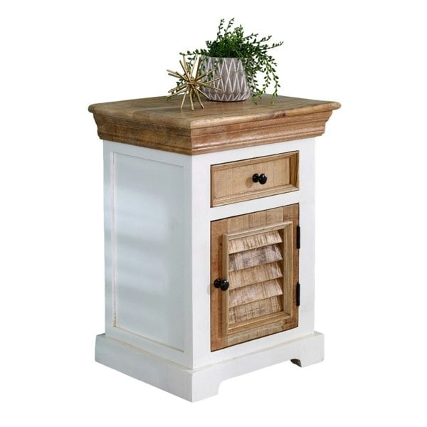 IH Design Milano Solid Mango Wood White Bedside Cabinet with 1 Darwer & 1 Door