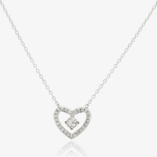 T. H. Baker Sterling Silver Cubic Zirconia Double Pave Hearts Pendant N611096