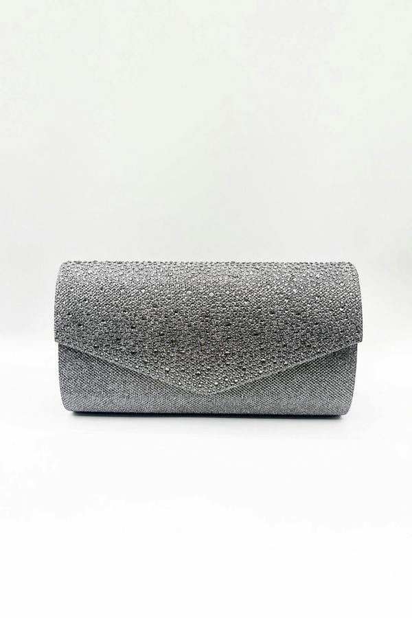 SVNX Diamante Envelope Clutch Bag in Grey