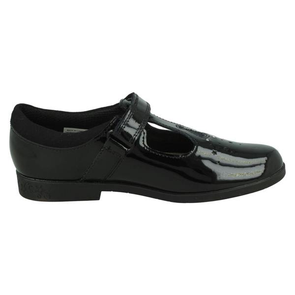 Clarks Girls Clarks Key Detail T-Bar School Shoes Lock Shine