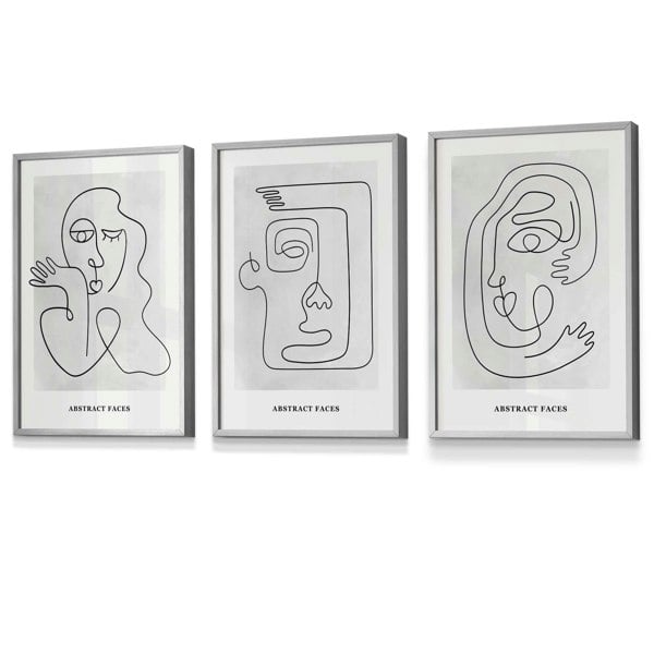 Picasso Style Grey Abstract Faces Framed Wall Art Prints | Artze Wall Art UK