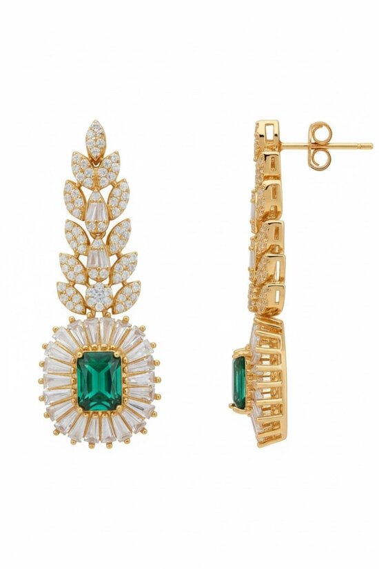 Latelita Countess Gemstone Drop Earrings Emerald Gold