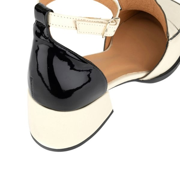 Embassy London Mayfair - Cream & Black - Women's leather square closed toe 2 inch heel sandal