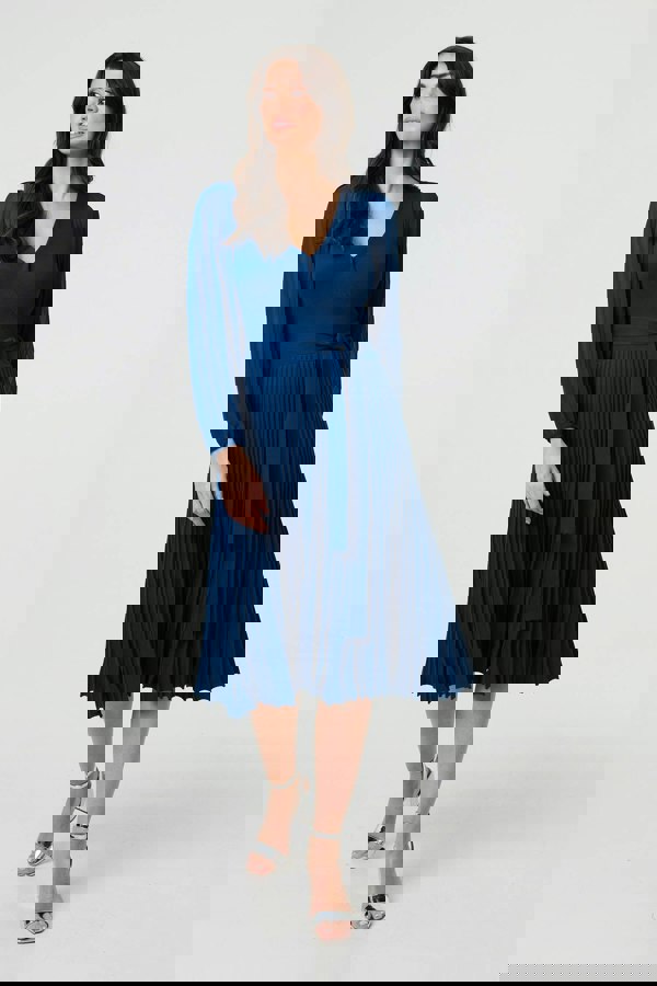 Teal | Semi Sheer Pleated Knee length Dress
