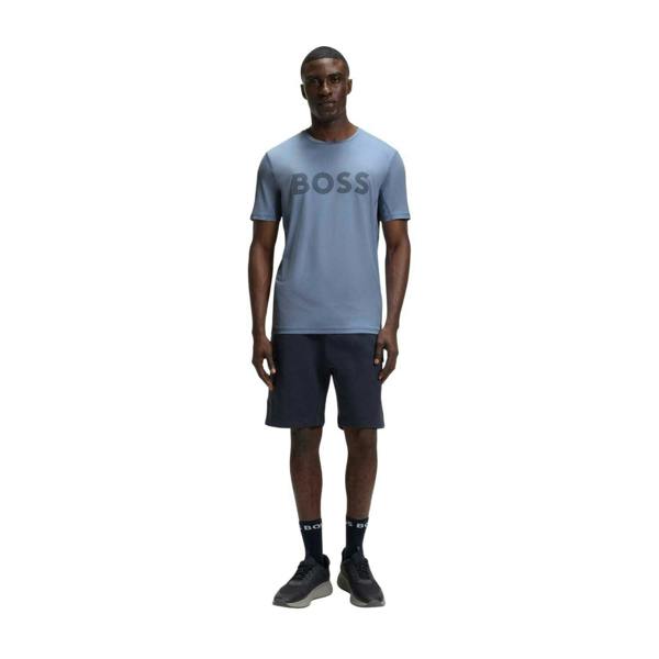 Boss Mens Striped Logo Regular T-Shirt - Blue - 