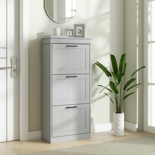 HOMCOM Slim Shoe Storage Cabinet with 3 Flip Drawers for Entryway, Black