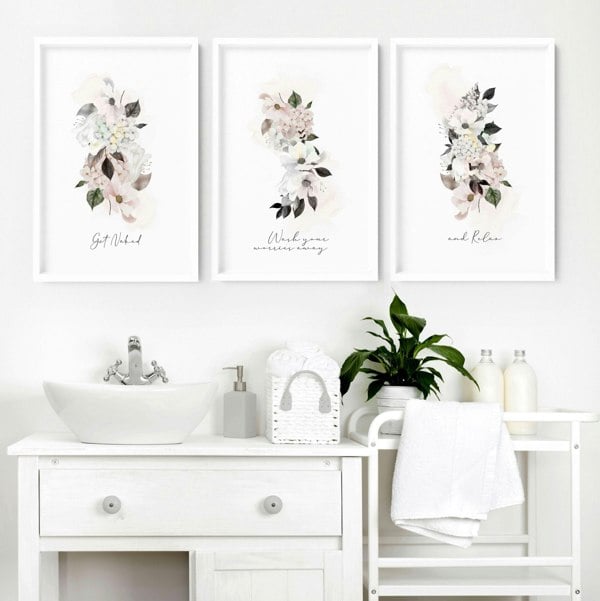 Framed bathroom art | set of 3 Shabby Chic wall art