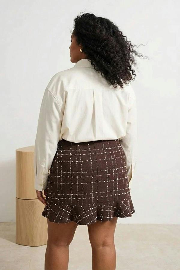 WOVCOR Tweed Checked Mini Woven Plus Size Skirt