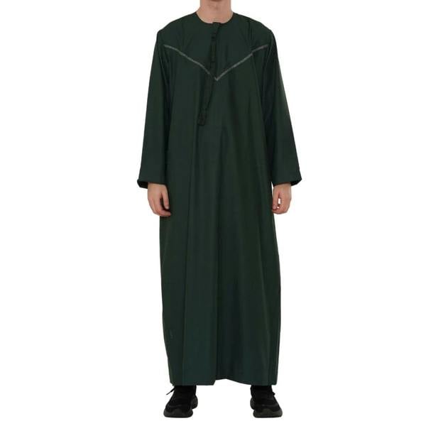 HM10 - Men's Emirati Omani Zipped Embroidery Thobe - Green - Thobez - 29