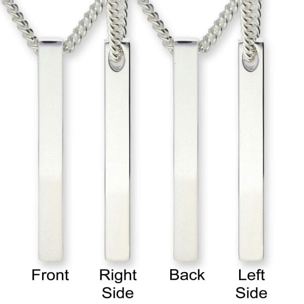 Christopher James of London Mens Silver 3D Engraved Bar Pendant Necklace