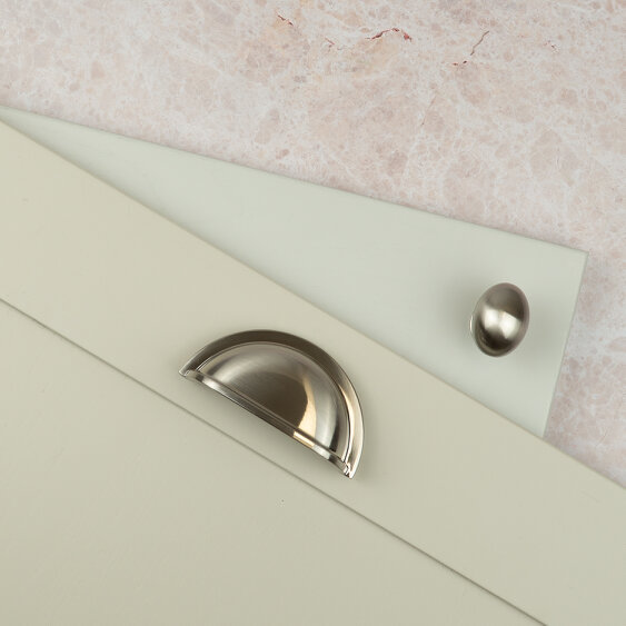 Handle & Home Brushed Nickel Classic Style Cup Handle and Coordinating Knob