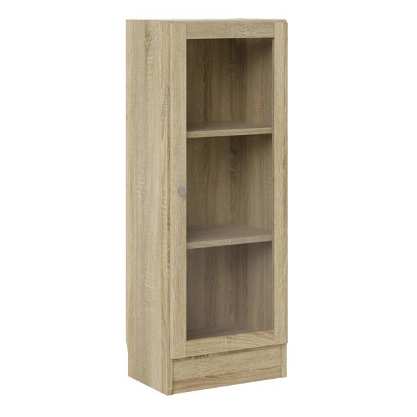 Furniture To Go Basic Low Narrow Display Cabinet in Oak (2 Shelves) with Glass  Oak Door