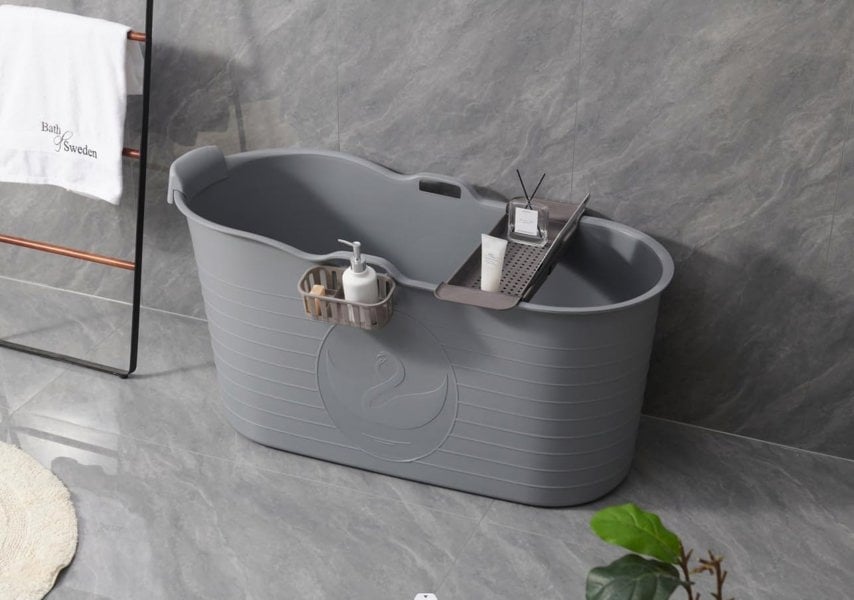 Fimous Bathtub Adults Freestanding Bath for Hot Bath and Ice Bath for Small Bathroom Grey