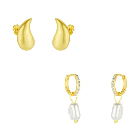 Spero London Pear Teardrop And Huggie Pearl Drop Earrings in Sterling Silver