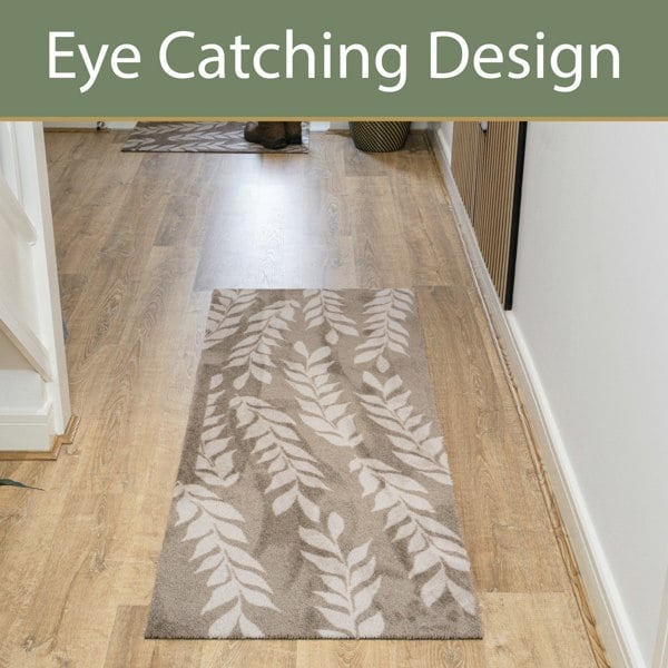 JVL Mega Mat Machine Washable Entrance Runner and Doormat Set, Brown Leaves