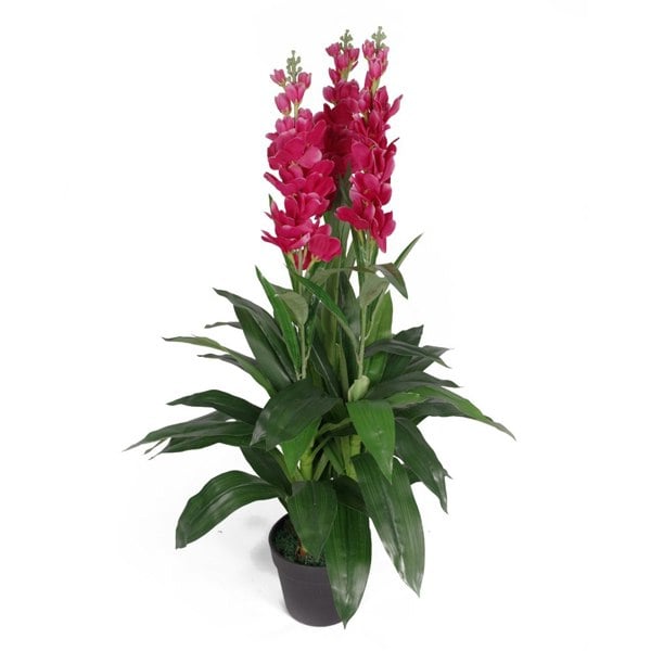 Leaf 100cm Artificial Cymbidium Orchid Plant - Extra Large - Purple Flowers