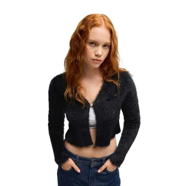 Hugo Womens/Ladies Cropped Relaxed Fit Long-Sleeved Cardigan - Black - 