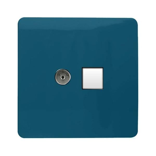 Trendi Switch 2 Gang Female TV Co-Axial & RJ45 Cat 5e PC Ethernet Sockets in Midnight Blue
