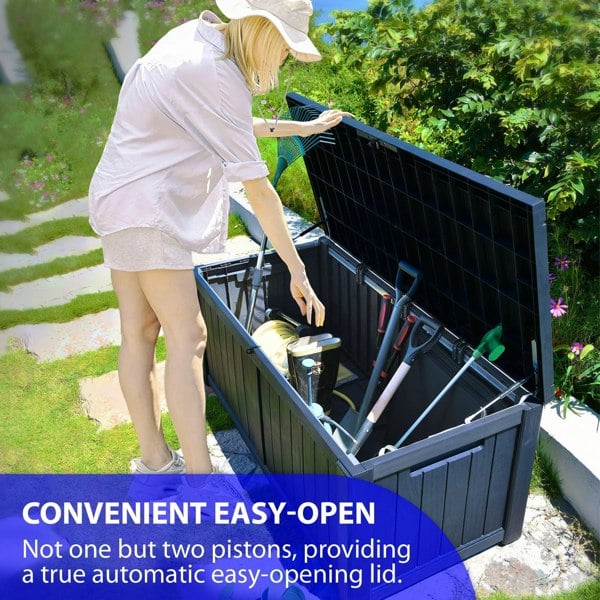 Centurion Supports TUNGSTEN 450 Litre 119 Gallon Waterproof Extra Large Lockable Easy-Open Garden Storage Box Outdoor Organiser in Black