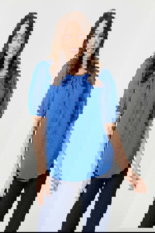 Indigo | Polka Dot Print Semi Sheer Blouse
