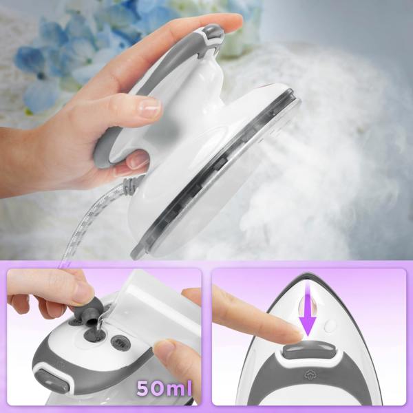 Duronic SI2 WE Mini Travel Steam Iron 375W White 50ml Variable Temperature for Holidays Quilting & Crafts
