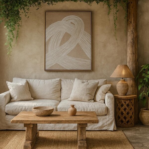 Wyld Haus Naousa Coastal Cream and White Line Art In Frame