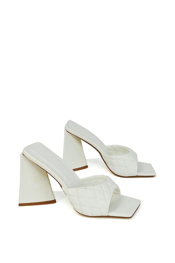 XY LONDON Quilted Square Toe Sculptured Flared High Heels