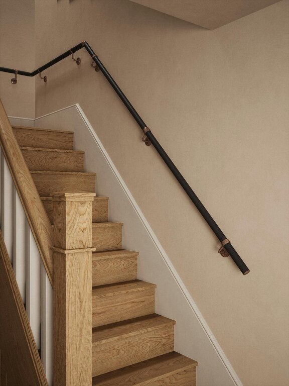 Handrails Direct Burcot Espresso Leather Quarter Landing Handrail - Burcot Espresso Leather - Sambourne Antique Copper
