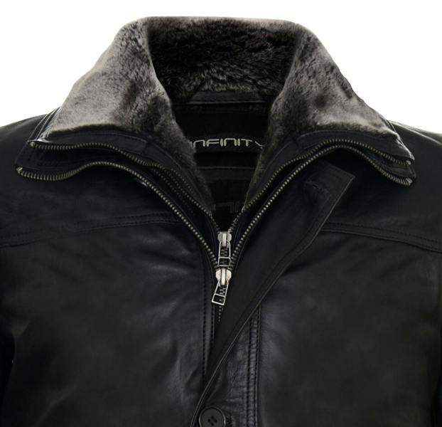 Infinity Leather Mens Removable Collar Mid Length Warm Jacket