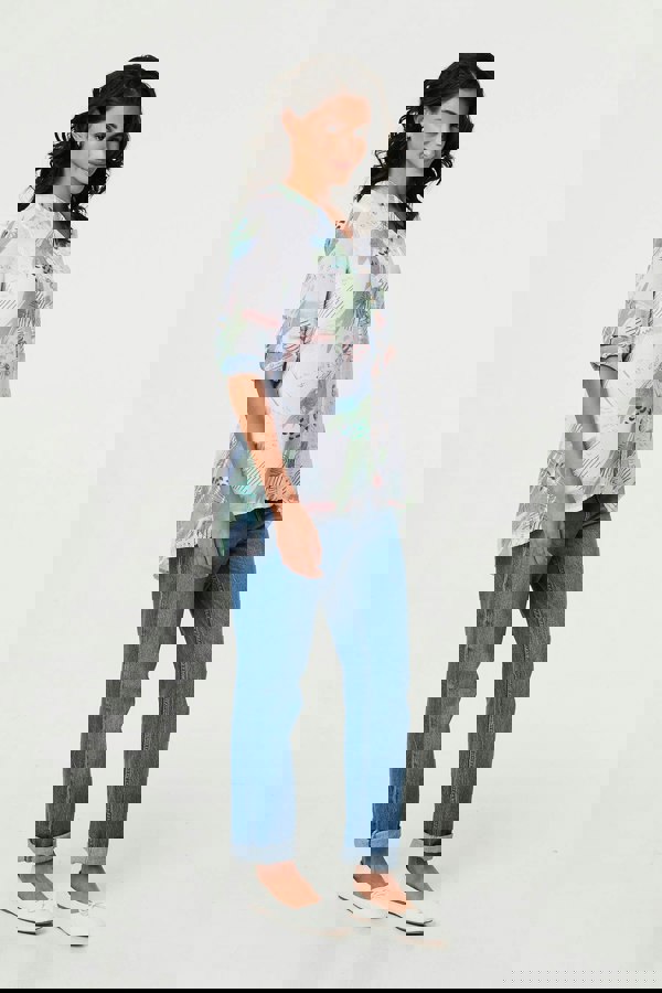 Sage | Abstract 3/4 Sleeve Relaxed Blouse
