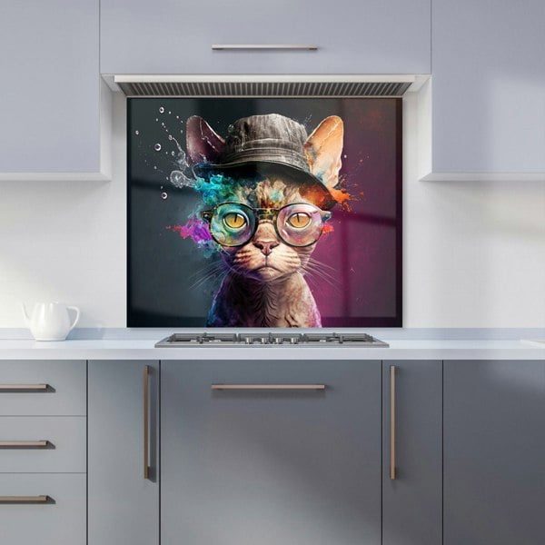 Warren Reed - Designer Devon Rex Cat With Hat Splashart Kitchen Splashback