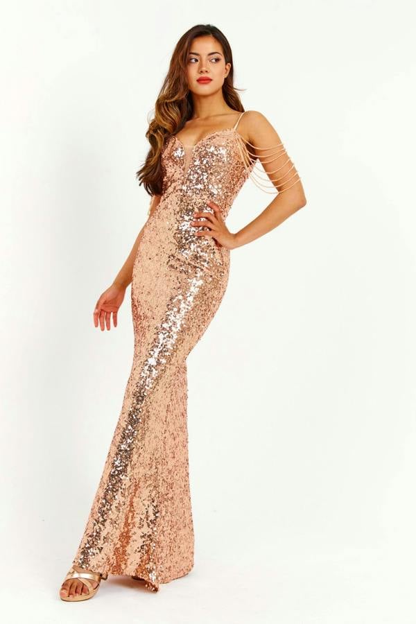 LuvForever Ora - Gold Sequin Maxi Dress