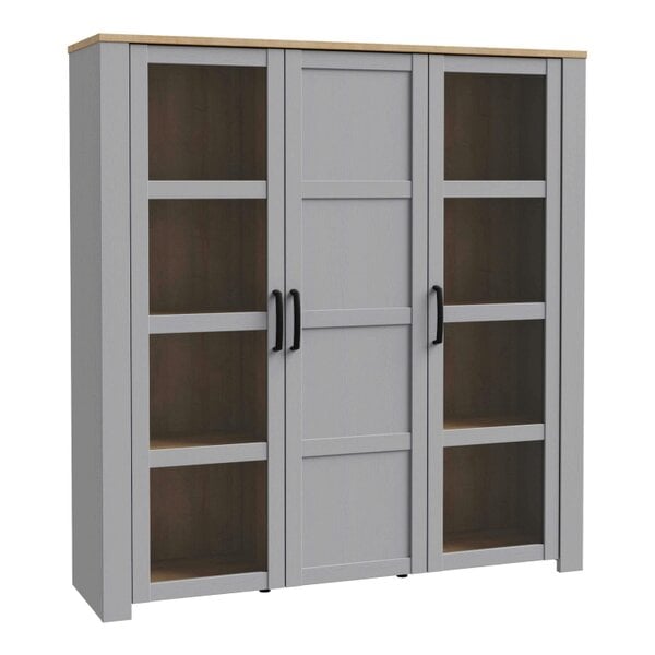 Wyld Haus Bramblecroft Grey and Natural Oak Wood Large Display Cabinet 3 Door
