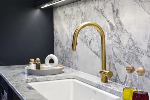 Riobel Azure Mixer with Pull Down Spray Brushed Gold Kitchen Tap