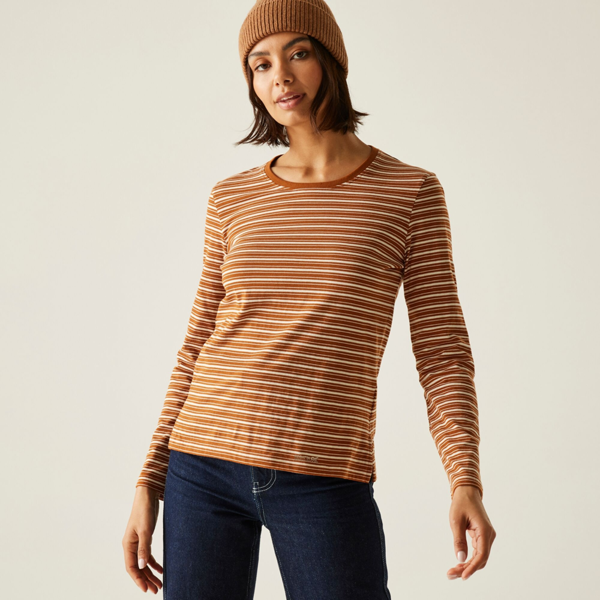 Regatta Womens Federica Stripe Long-Sleeved T-Shirt - Glazed Ginger/Light Vanilla