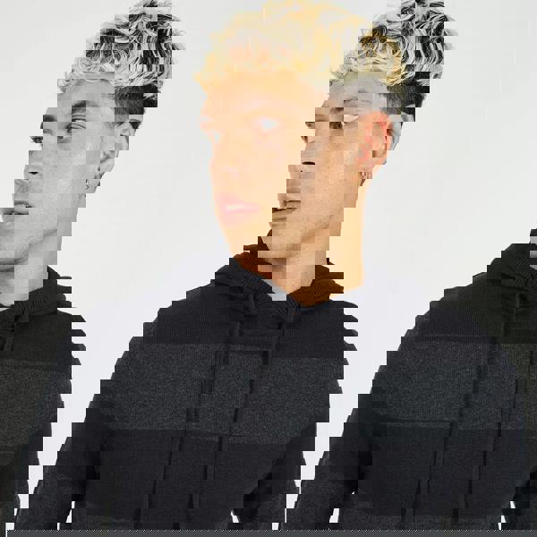 Brave Soul Black Cotton Striped Knit Hoody - Black Image 4