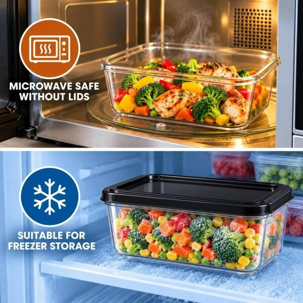Dyzi 4 Piece Rectangular Airtight Food Storage Container Set Black