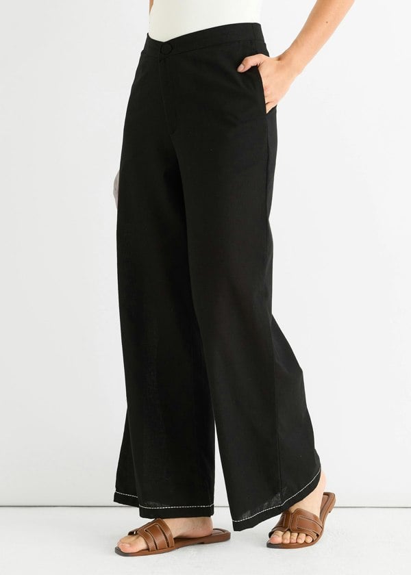 Gini London Black Contrast Embroidery Stitch Detail Trouser
