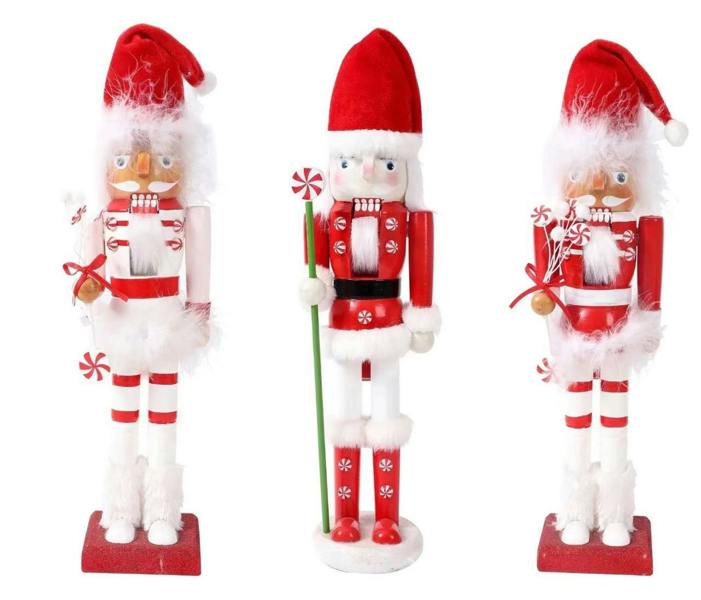 38cm Wooden Santa Nutcracker Soldier Christmas Decoration Set of 3, Hand-Painted Festive Table Ornaments image 1