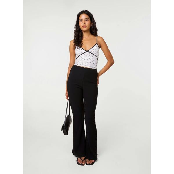Pink Vanilla Fine Rib Stretch Flare Trousers