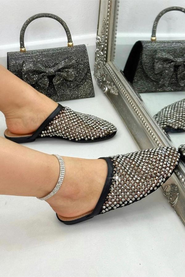 Love Lemonade Sparkly Prism Glow Mule Sliders Limited Edition Black