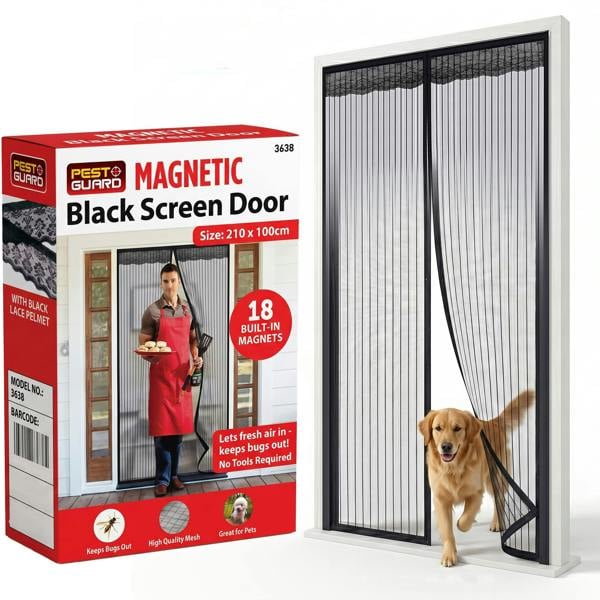 Pest Guard Magnetic Fly Screen Door 210x100cm Fly Net for Door with 18 Magnets, Full Frame Magic Tape, Self-Sealing Bug Mesh Curtain