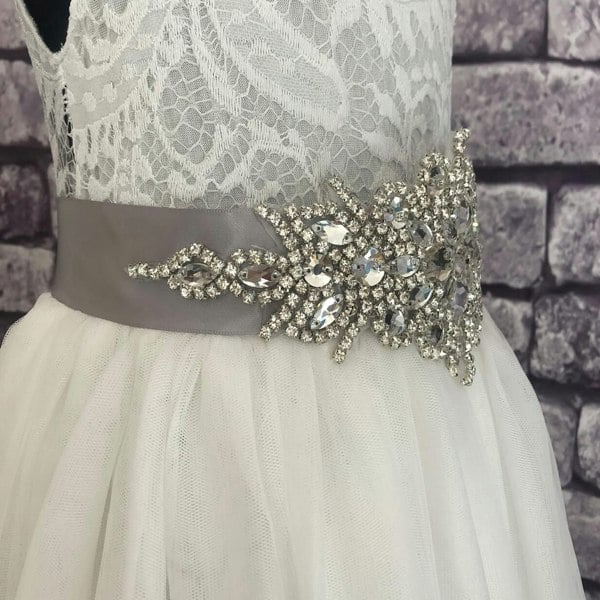 UK Flower Girl Boutique Diamante Glamour Sash - Various Colours