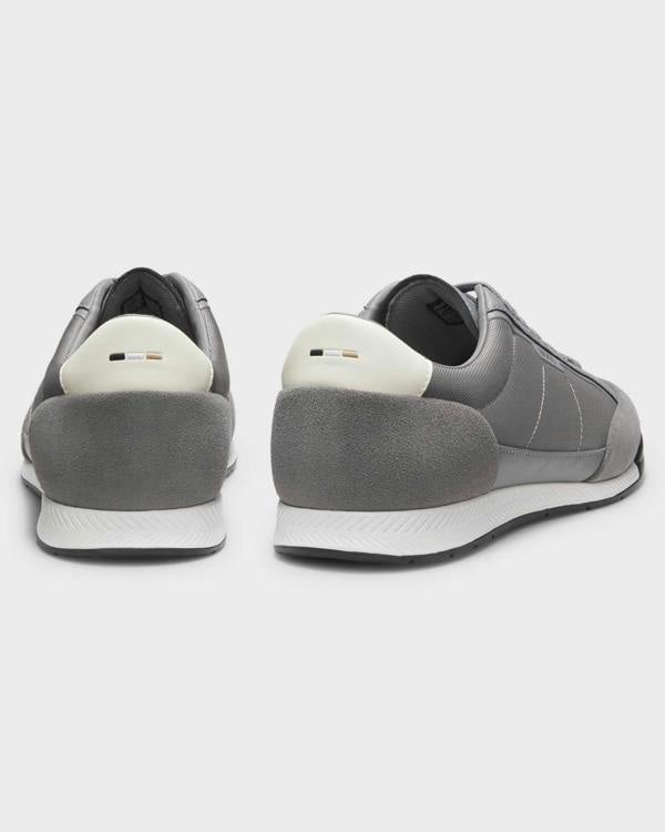 BOSS Orange Nitan Mens Suede-Trim Trainers with Ribbed Sole - Medium Grey 033 | CHO | Designer Mens Trainers