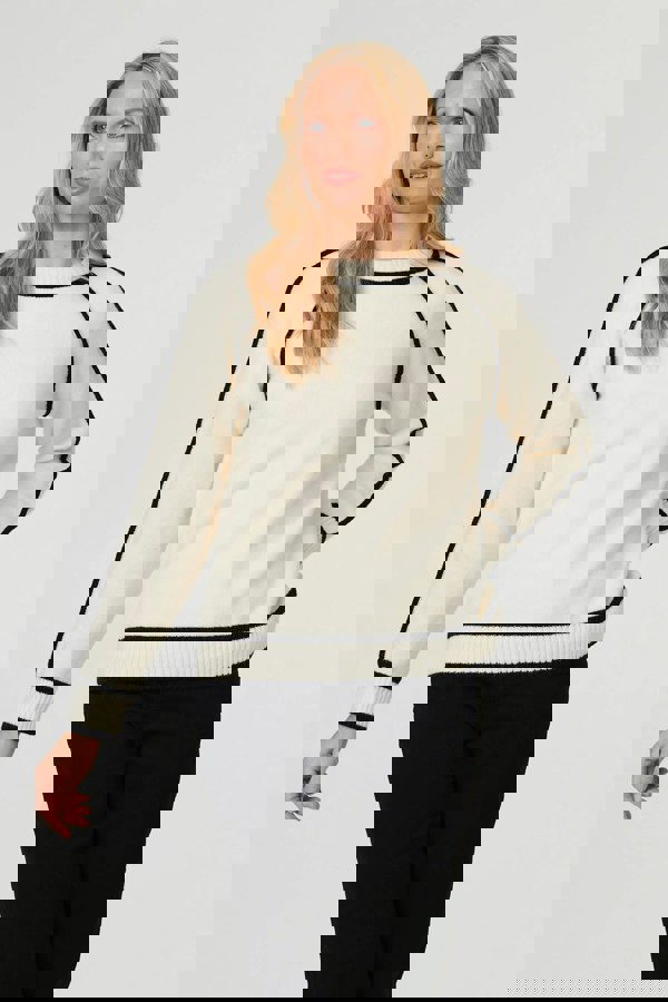 Cream | Contrast Trim Long Sleeve Jumper
