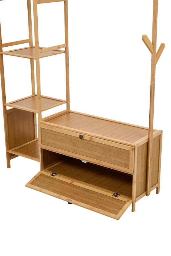 Living and Home Freestanding Bamboo Clothes Rack Garment Rack with Storage Shelves Coat Hanger