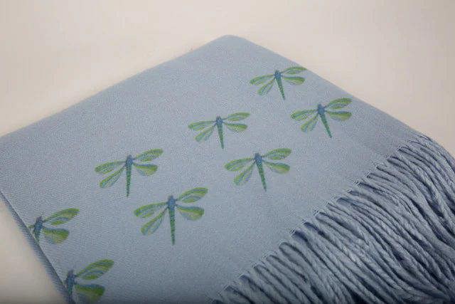 Art on Scarves Cashmere Feel Luxury Scarf Handprinted with Dragonflies