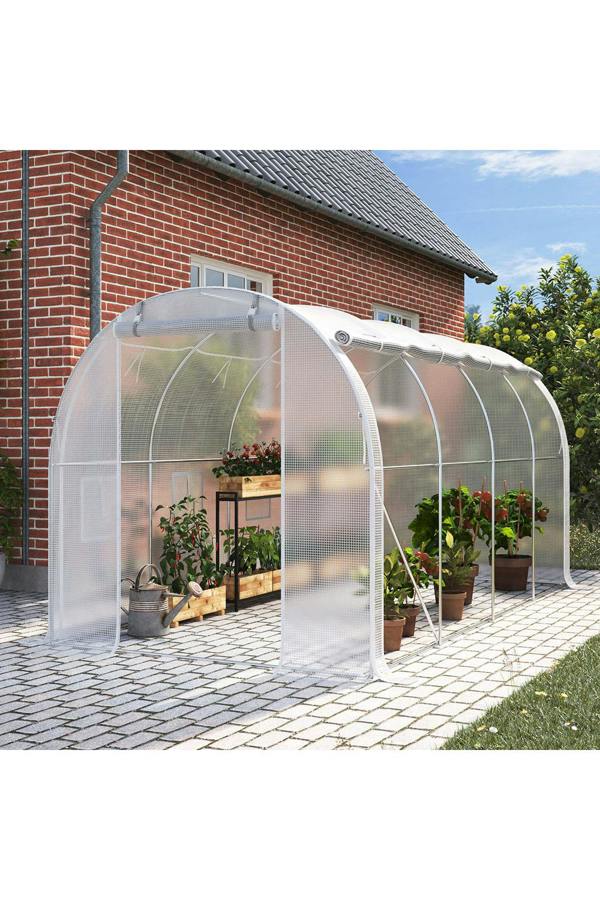 Outdoor White Walk-in Tunnel Greenhouse with Steel Frame