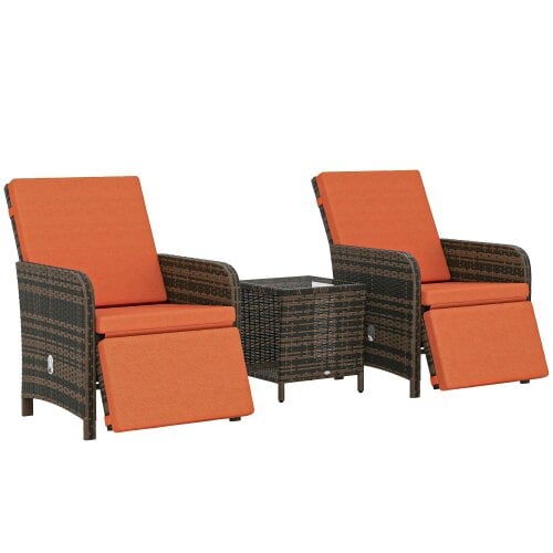 Wyld Haus Haridi Brown Rattan and Orange 3 Piece Bistro Set With Cushions And Storage Table